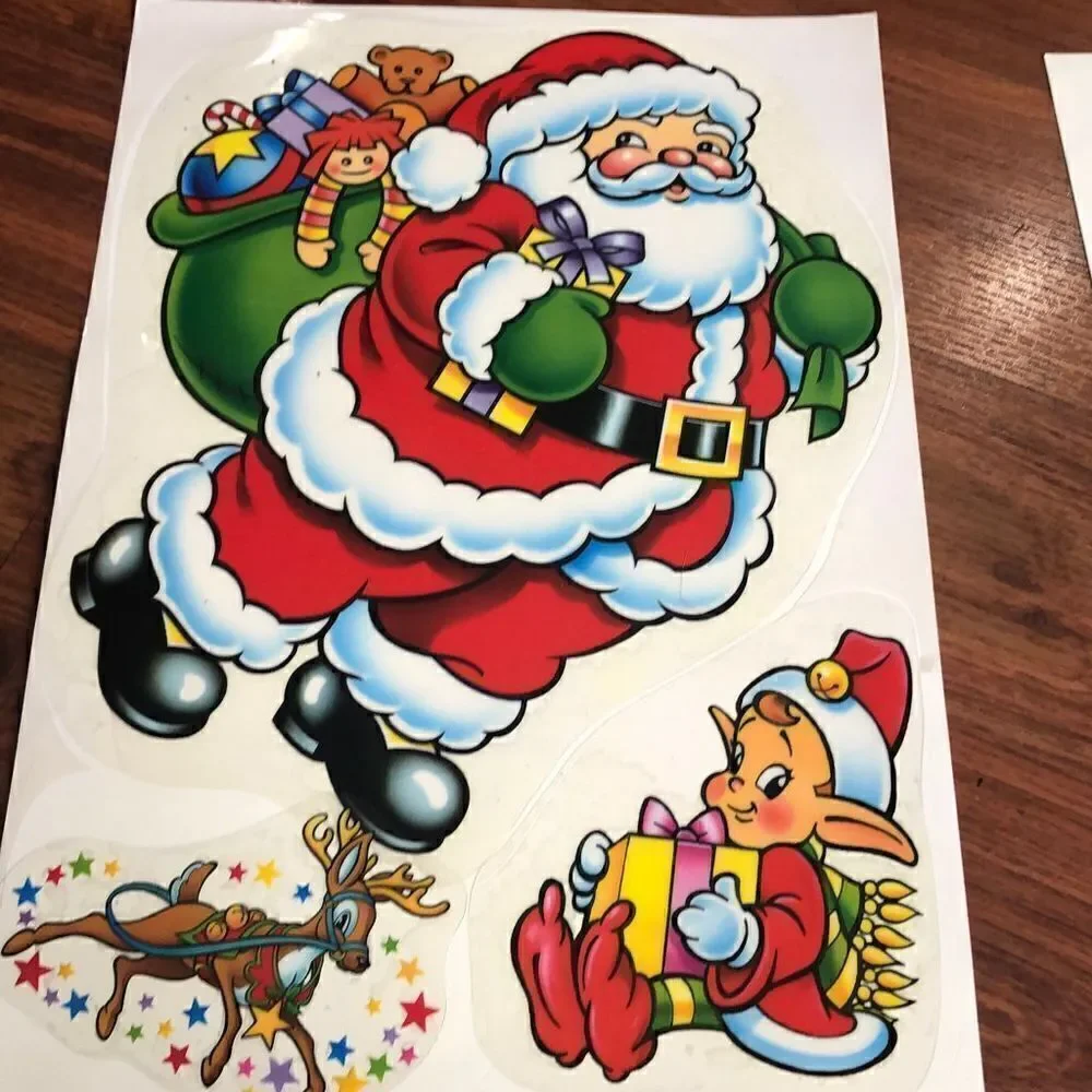 Vintage 70s 80s vinyl decal ￼ Christmas window stick on vinyl Five sheets